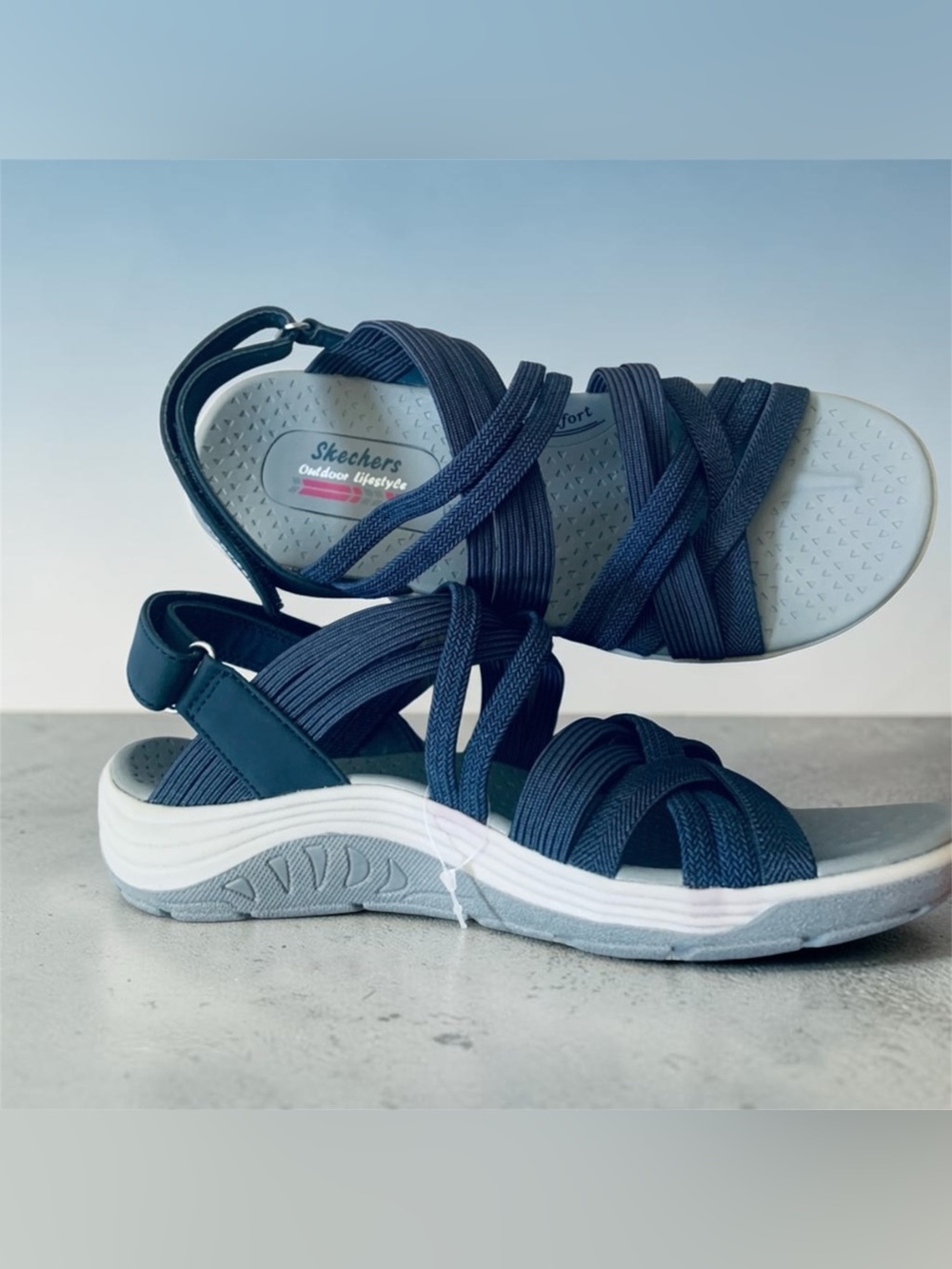 Skechers NEW Navy Multi-Strap Elastic Comfort Sandals